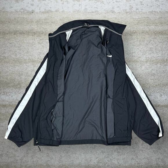 Vintage 90s Nike Windbreaker Jacket Mens L Jet Black White Swoosh Full Zip Nylon - Picture 2 of 4
